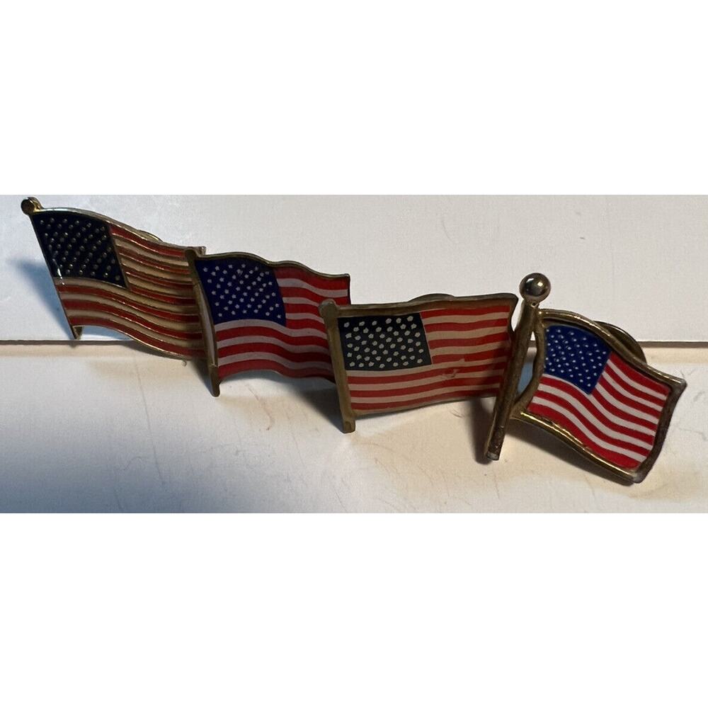 Jewelry Pin/Lapel Bundle of 4 American Flag Gold Tone Vintage 1 Inch
